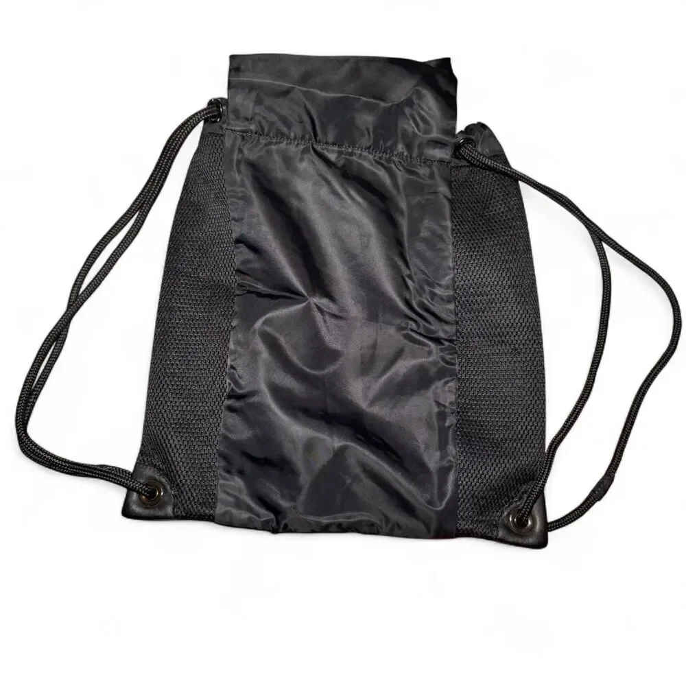 Lululemon Black Drawstring Backpack Gym Sack Lightweight Nylon Bag with Zip Pock